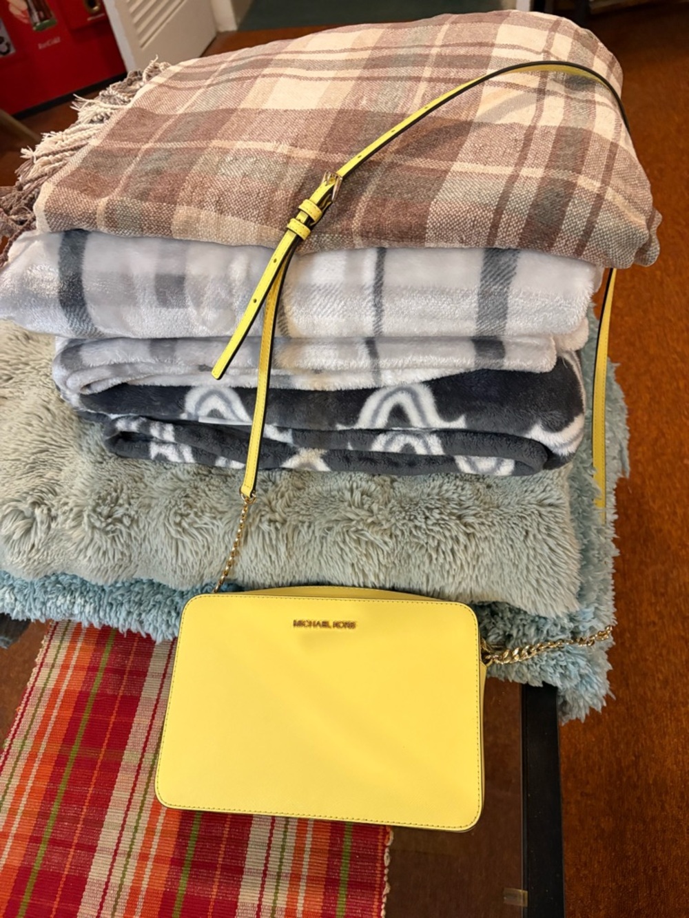 Michael Kors Yellow Saffiano Crossbody with Gold Chain